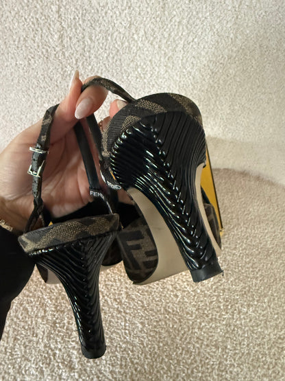 Fendi Tobacco Zucca Slingback Pumps size 38