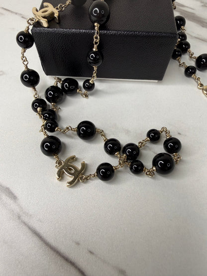 Chanel CC logo long necklaces GHW and black beads