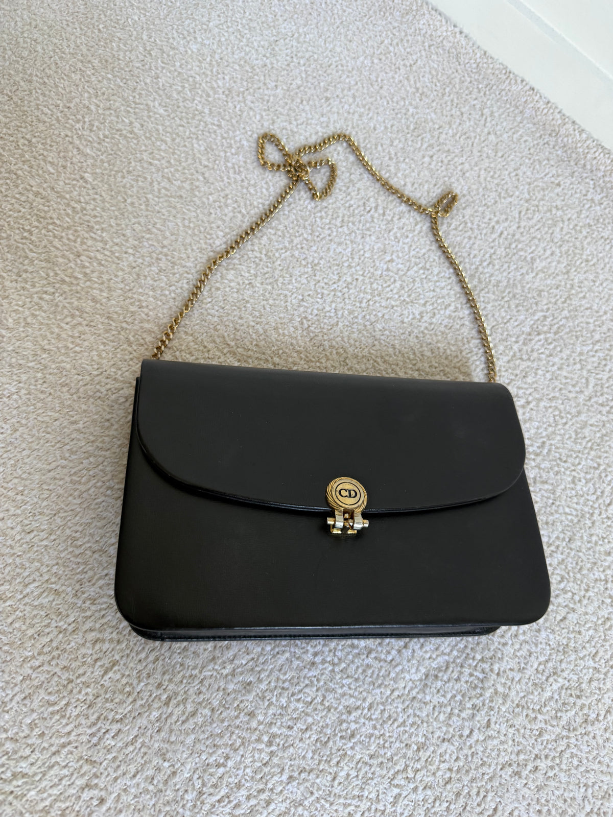Christian Dior vintage black leather flap chain bag