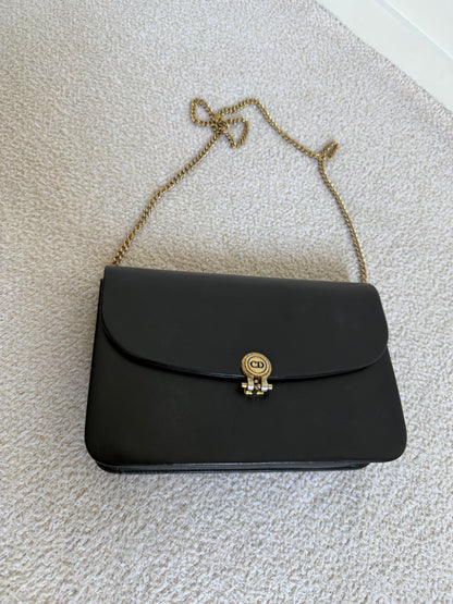 Christian Dior vintage black leather flap chain bag