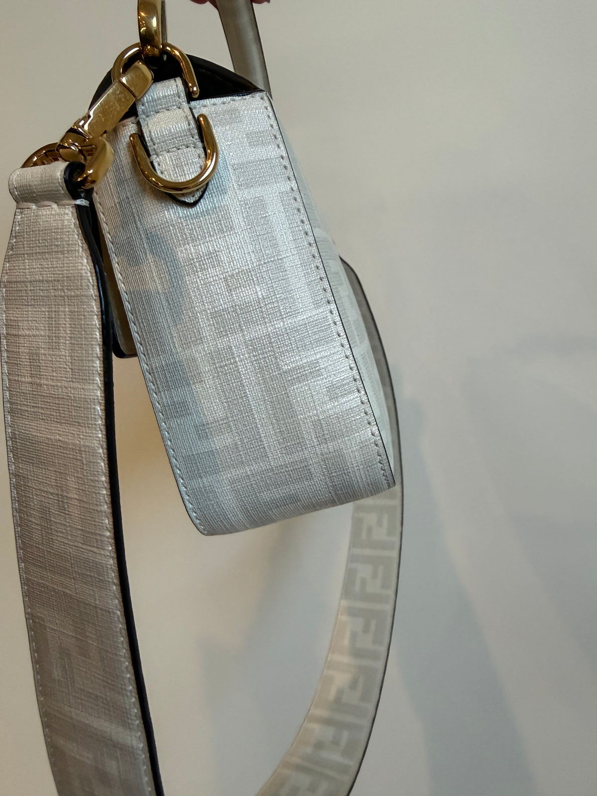 Fendi White FF Glazed Coated Canvas and Leather Baguette bag