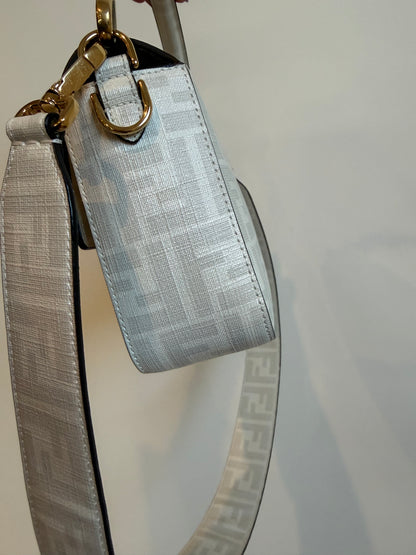 Fendi White FF Glazed Coated Canvas and Leather Baguette bag