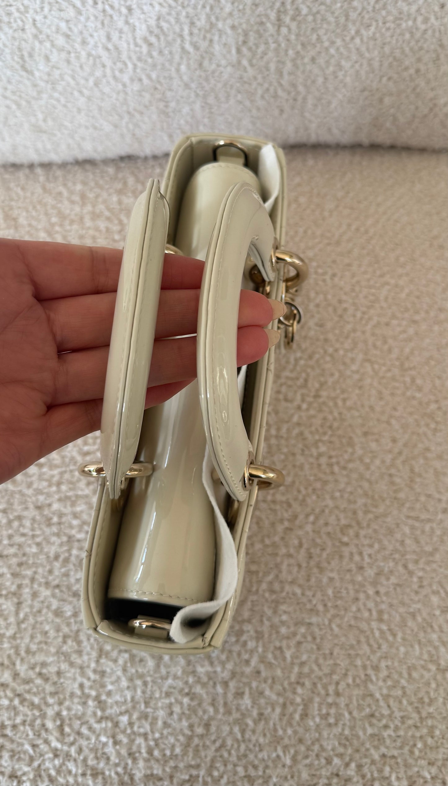 DIOR Small Lady D-Joy Bag in Latte Patent Cannage Calfskin