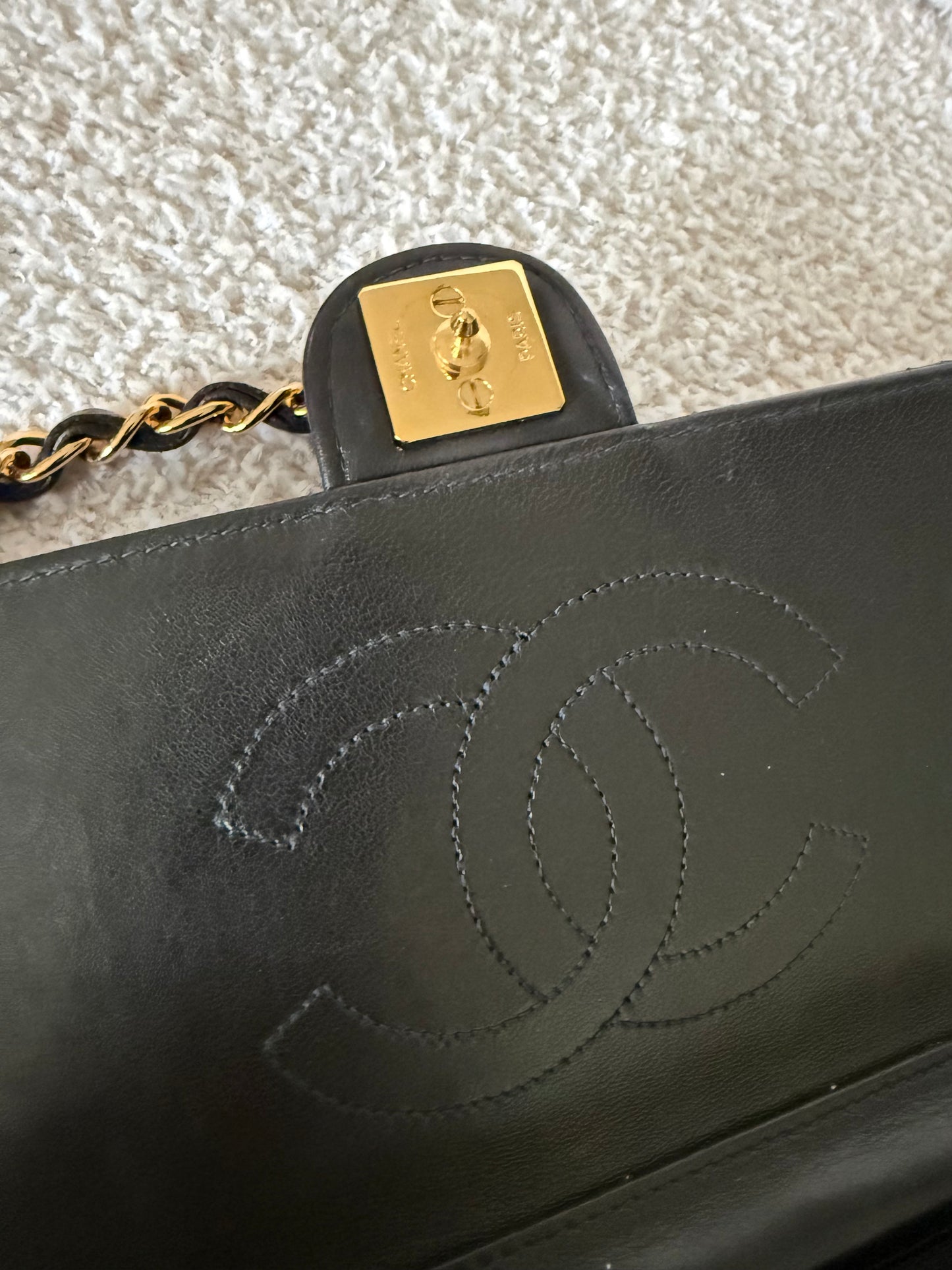 Chanel Vintage black quilted lambskin leather flap bag with gold-tone hardware