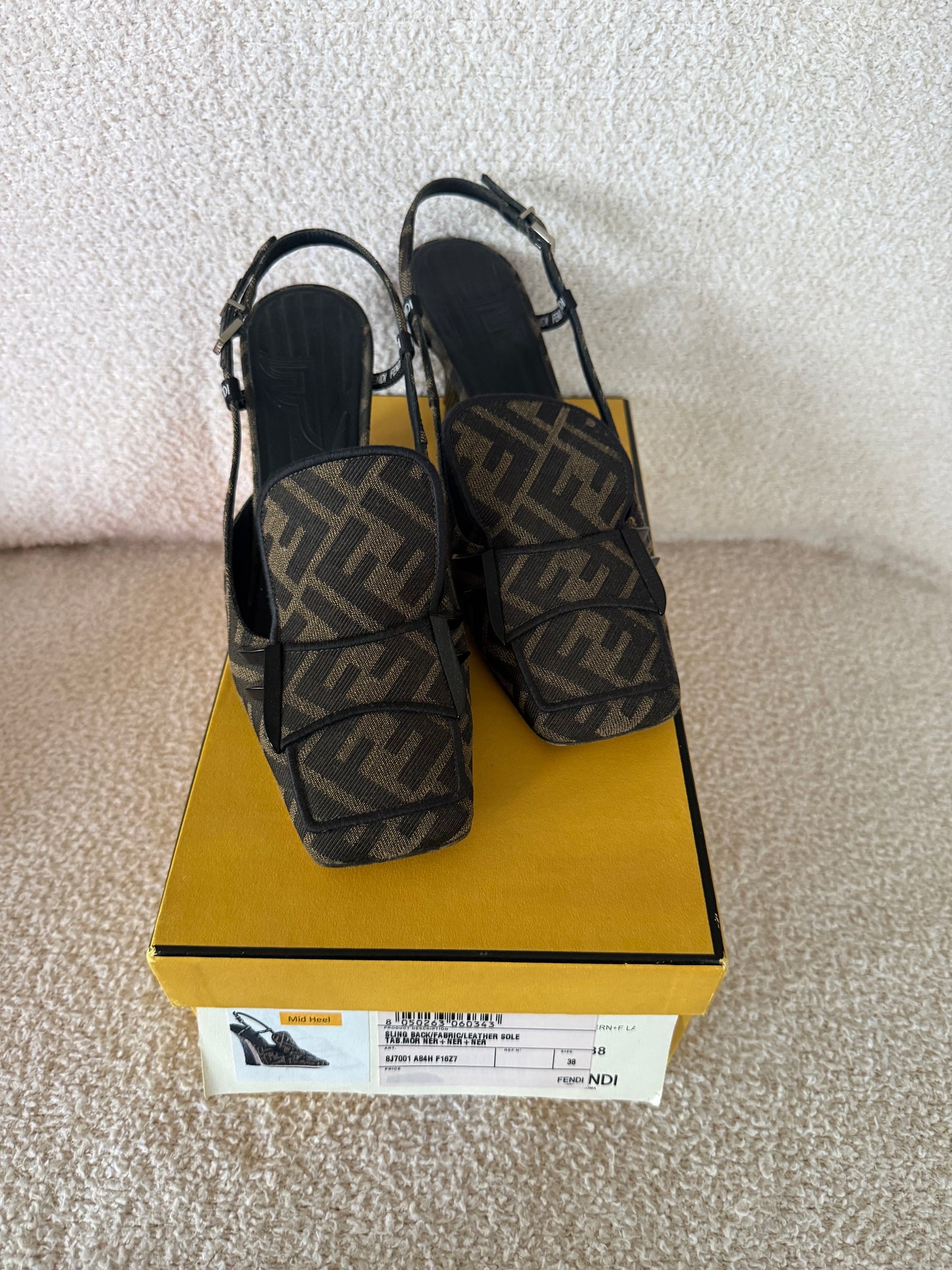 Fendi Tobacco Zucca Slingback Pumps size 38