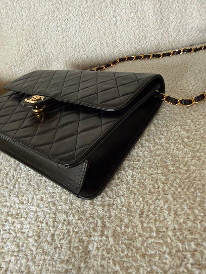 Chanel Vintage black quilted lambskin leather flap bag with gold-tone hardware