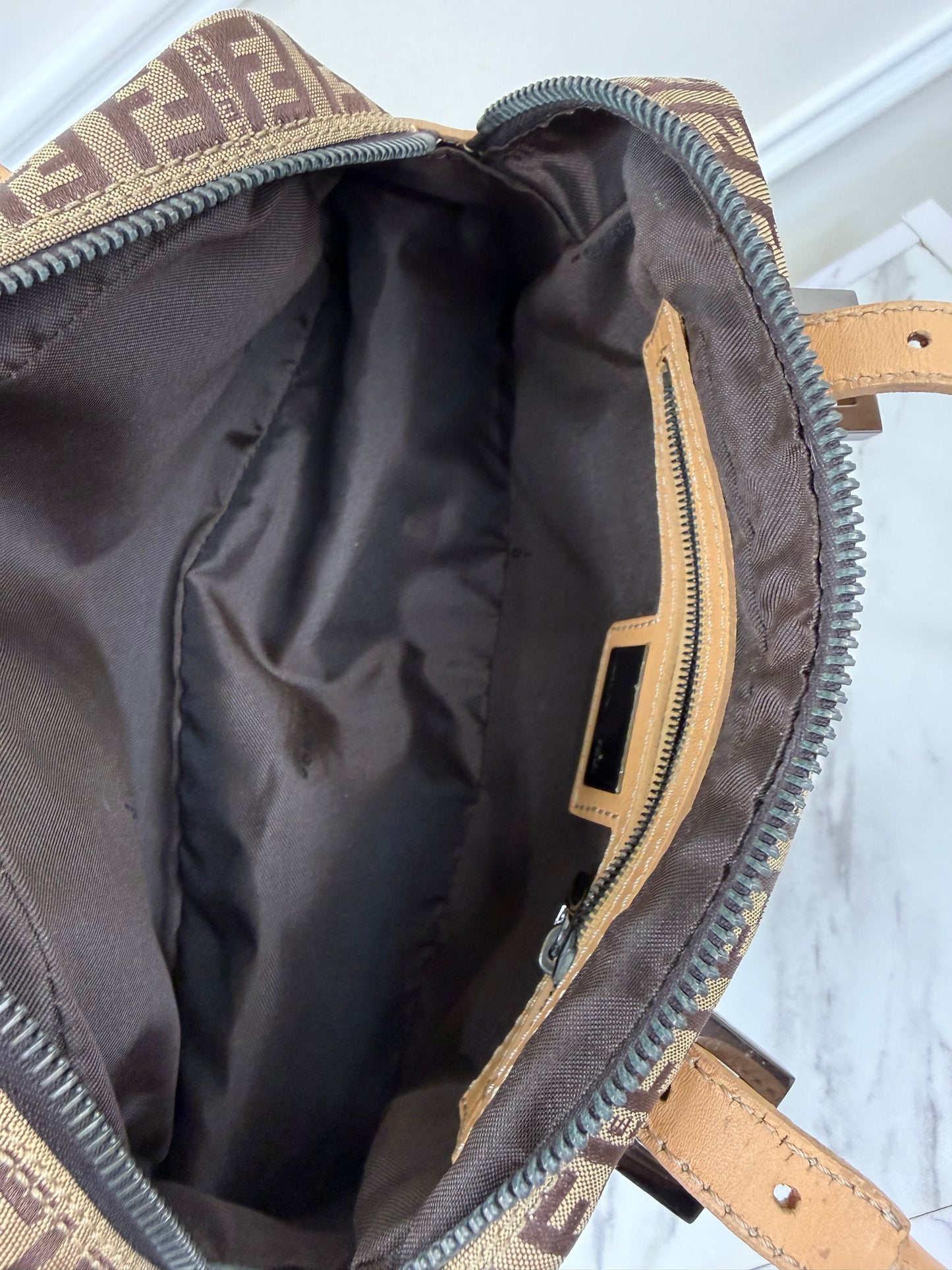 Fendi vintage Zucchino canvas and leather trim mini Boston bag