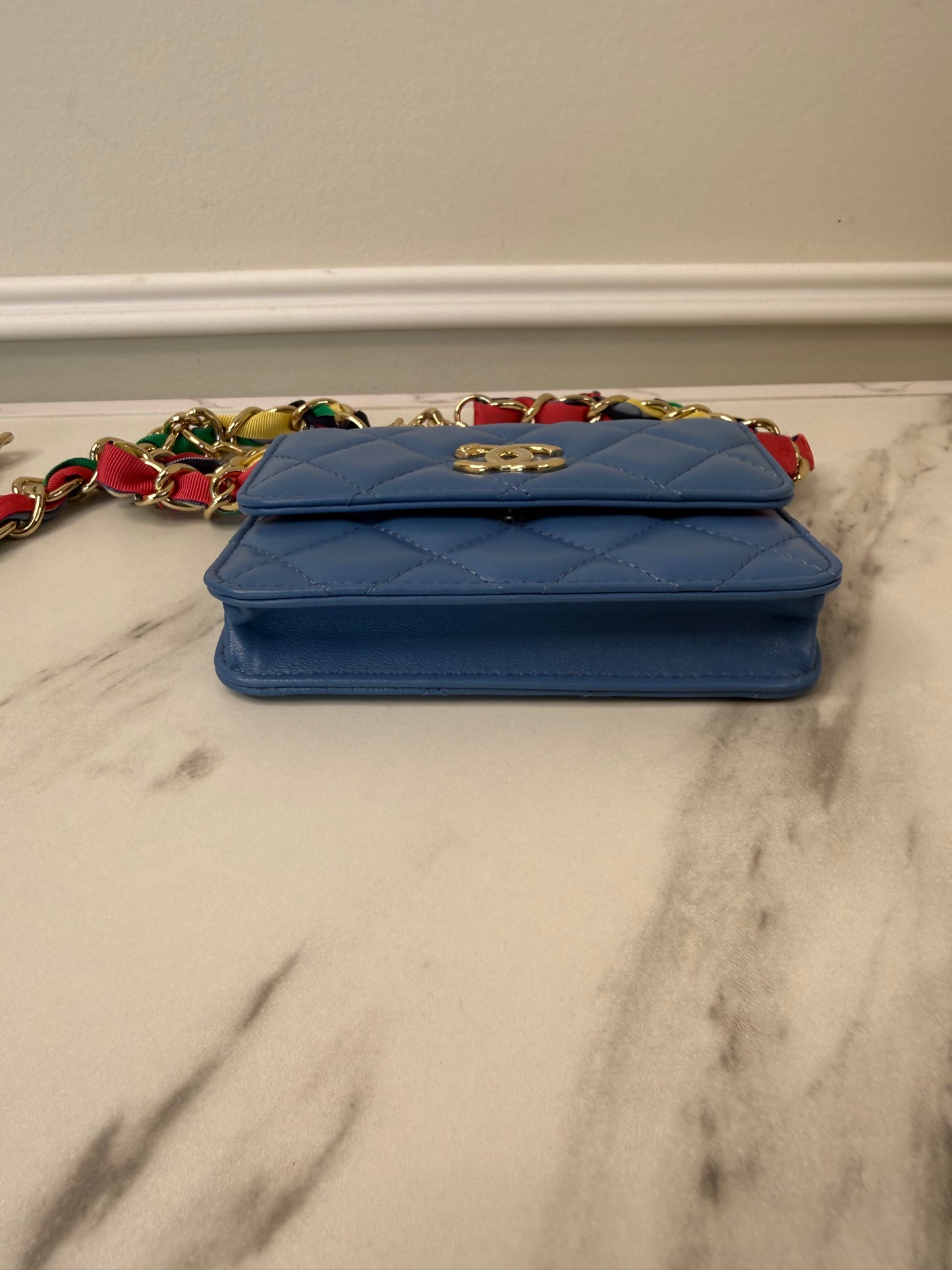 Chanel Lambskin Quilted Flap Card Holder On Chain