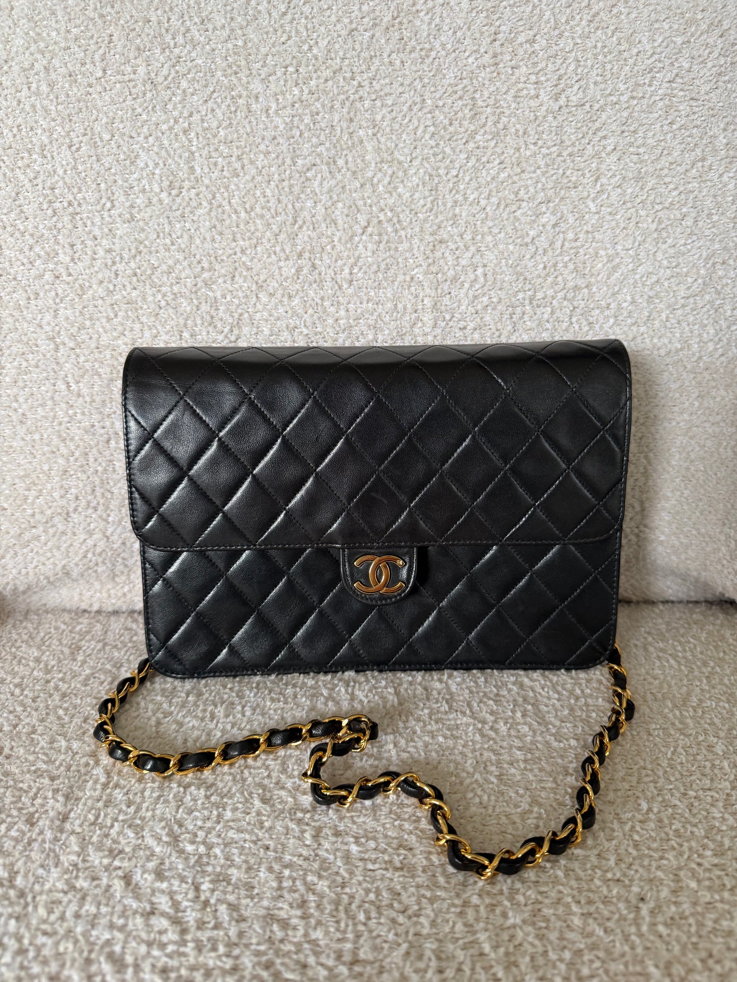 Chanel Vintage black quilted lambskin leather flap bag with gold-tone hardware