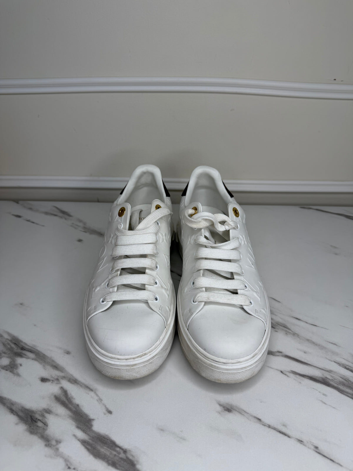 White Monogram Embossed Time Out Sneakers