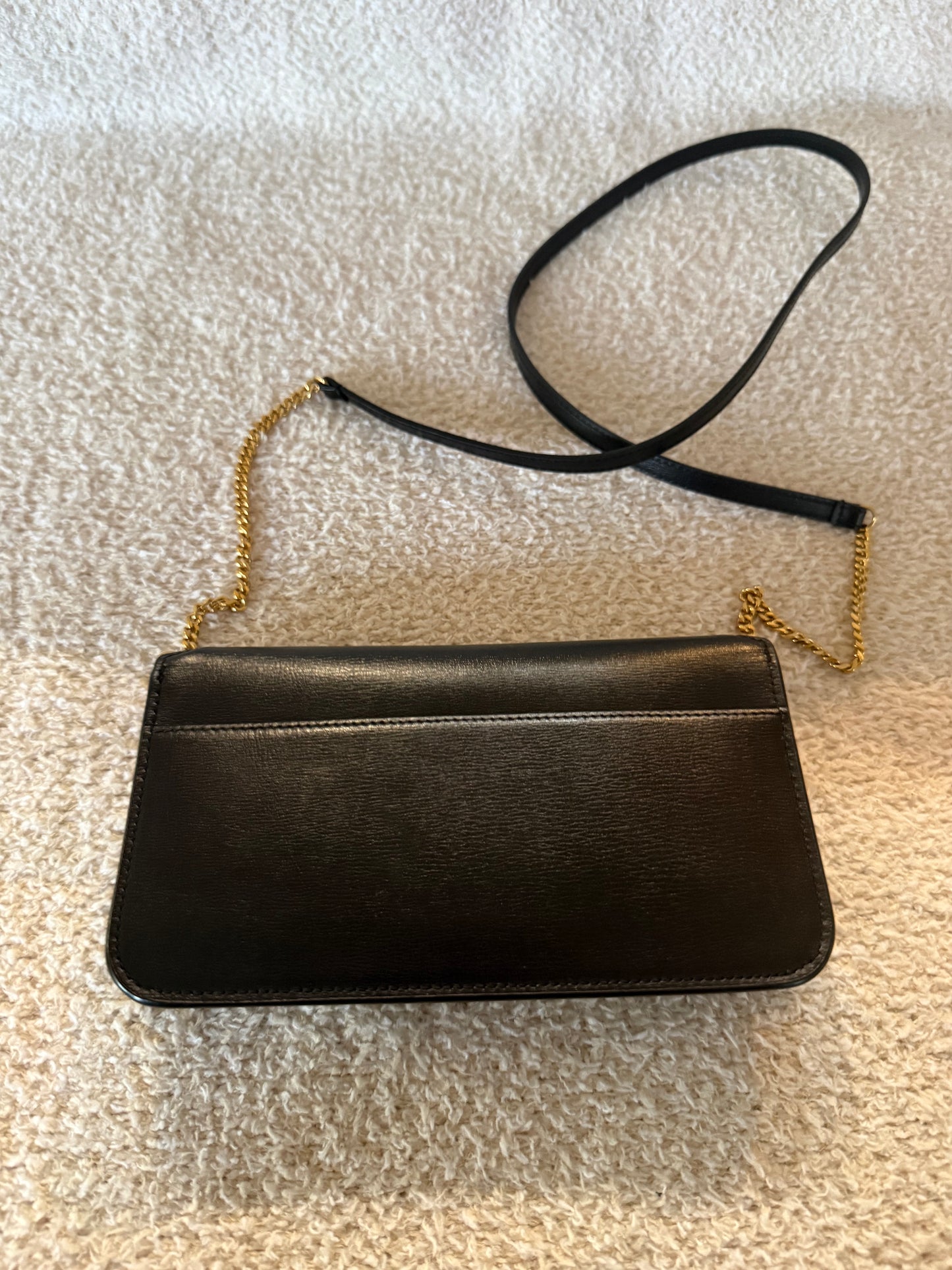 Saint Laurent Cassandre phone holder in black leather bag