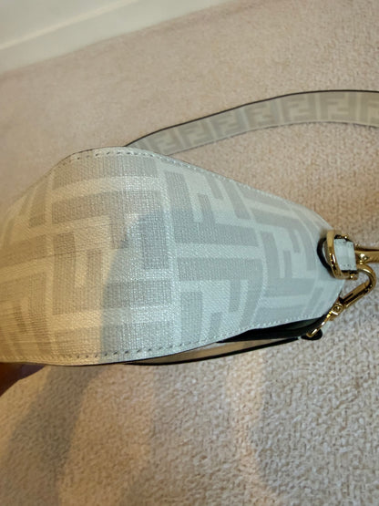 Fendi White FF Glazed Coated Canvas and Leather Baguette bag