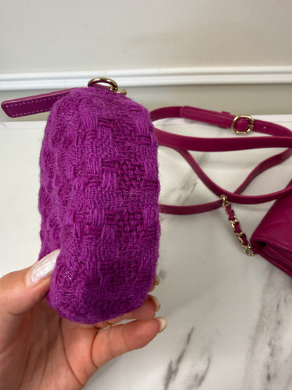 Chanel Magenta Quilted Lambskin and Tweed Mini Waist Bag and Coin Purse Set