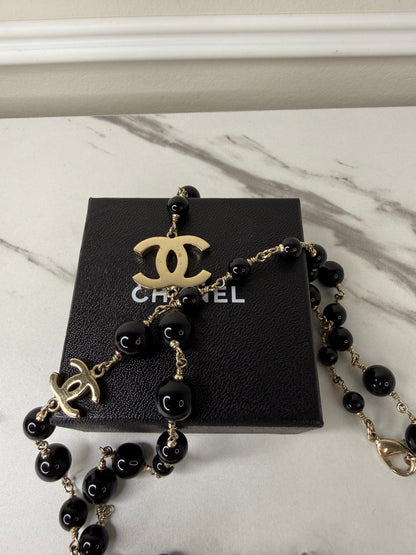 Chanel CC logo long necklaces GHW and black beads
