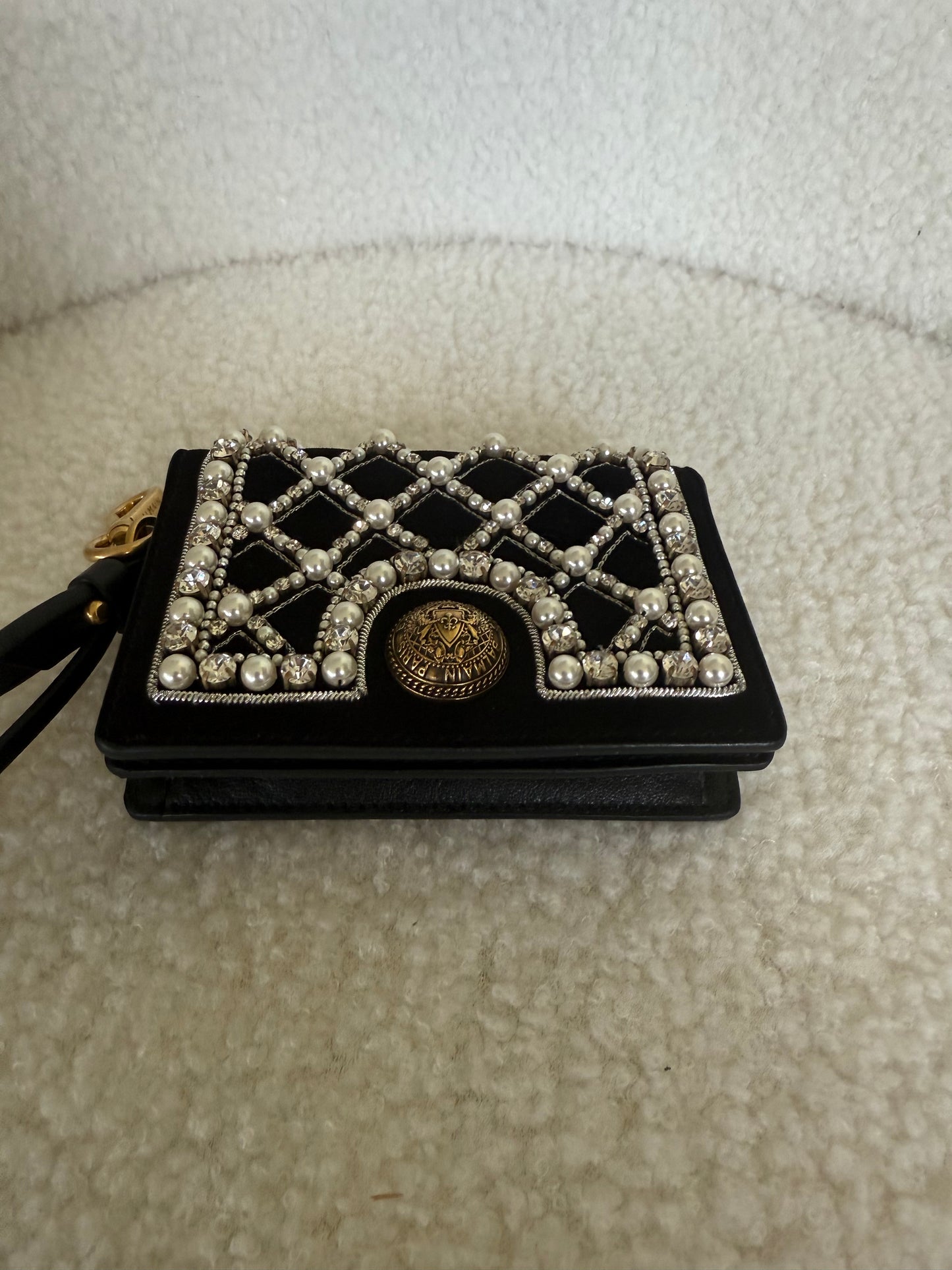 Balmain B Buzz velvet and pearl card holder