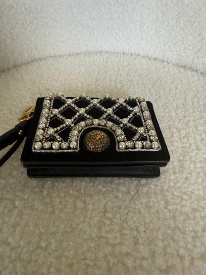 Balmain B Buzz velvet and pearl card holder