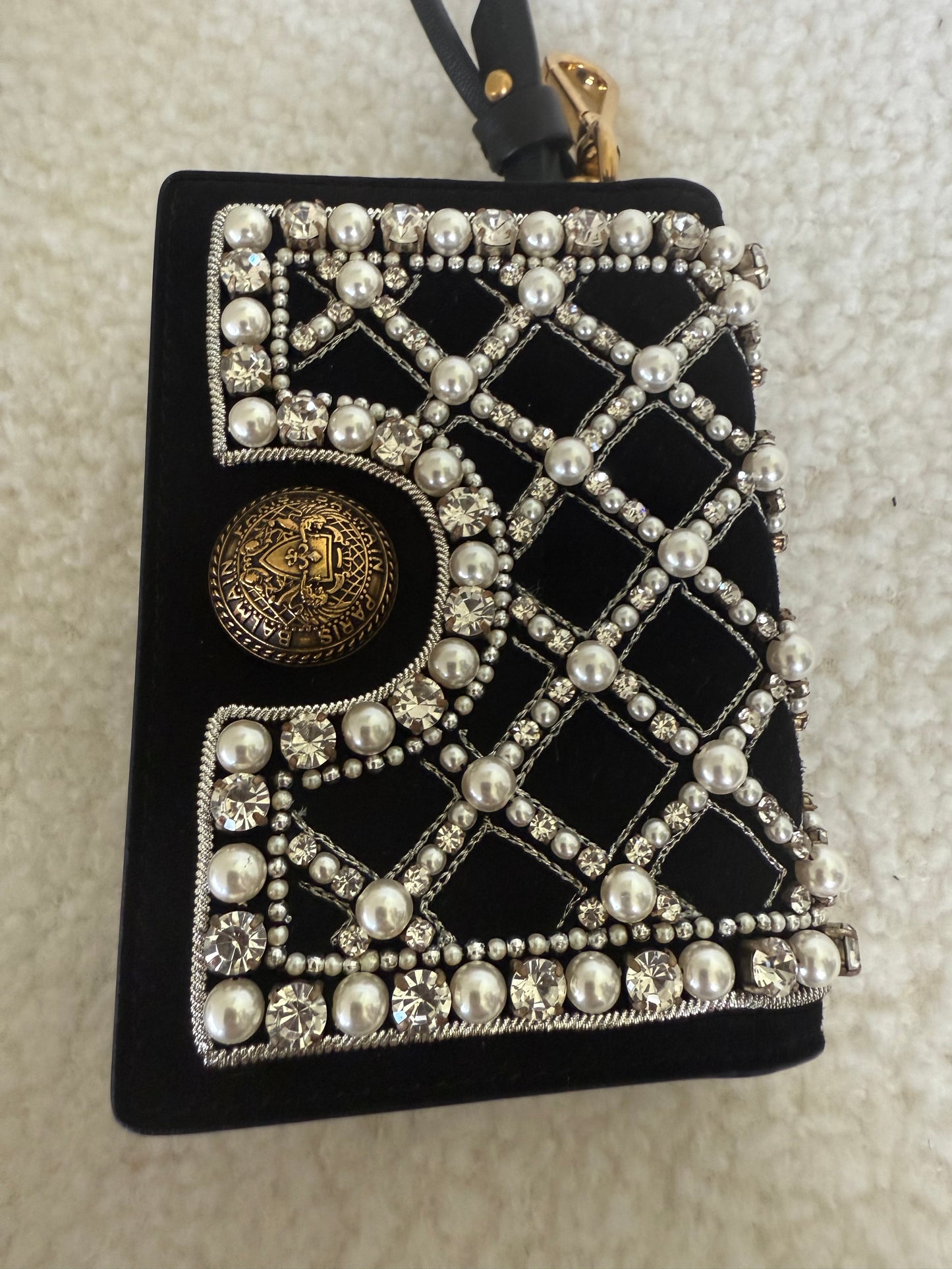 Balmain B Buzz velvet and pearl card holder