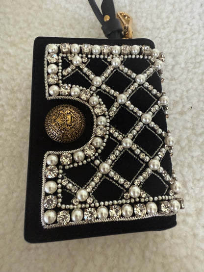 Balmain B Buzz velvet and pearl card holder