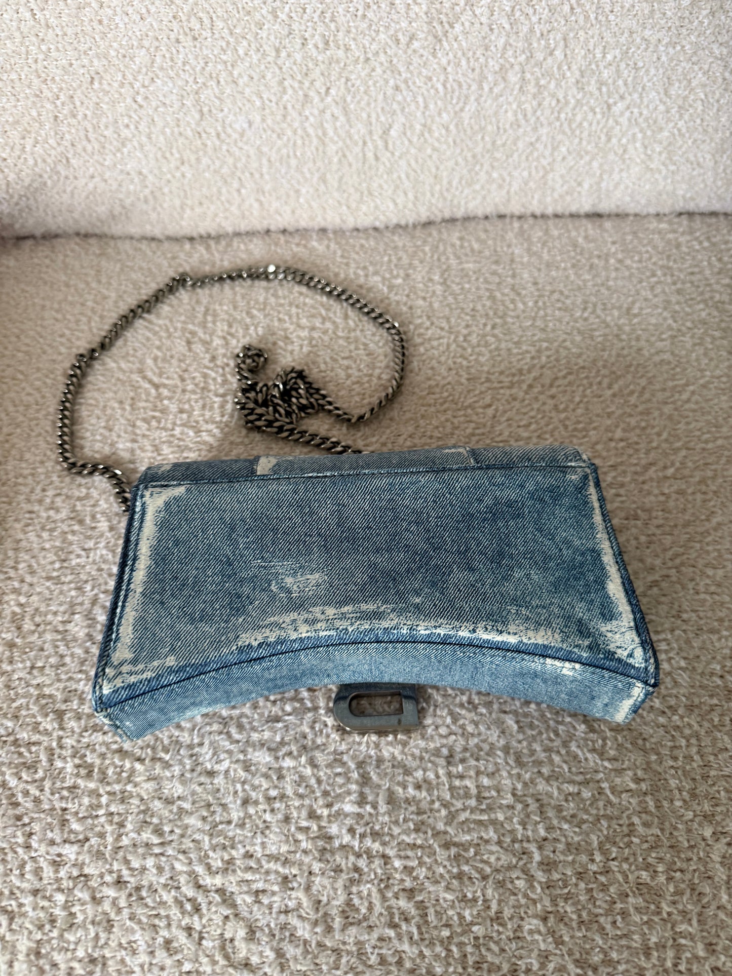 Balenciaga Hourglass Chain Wallet in blue denim printed leather bag
