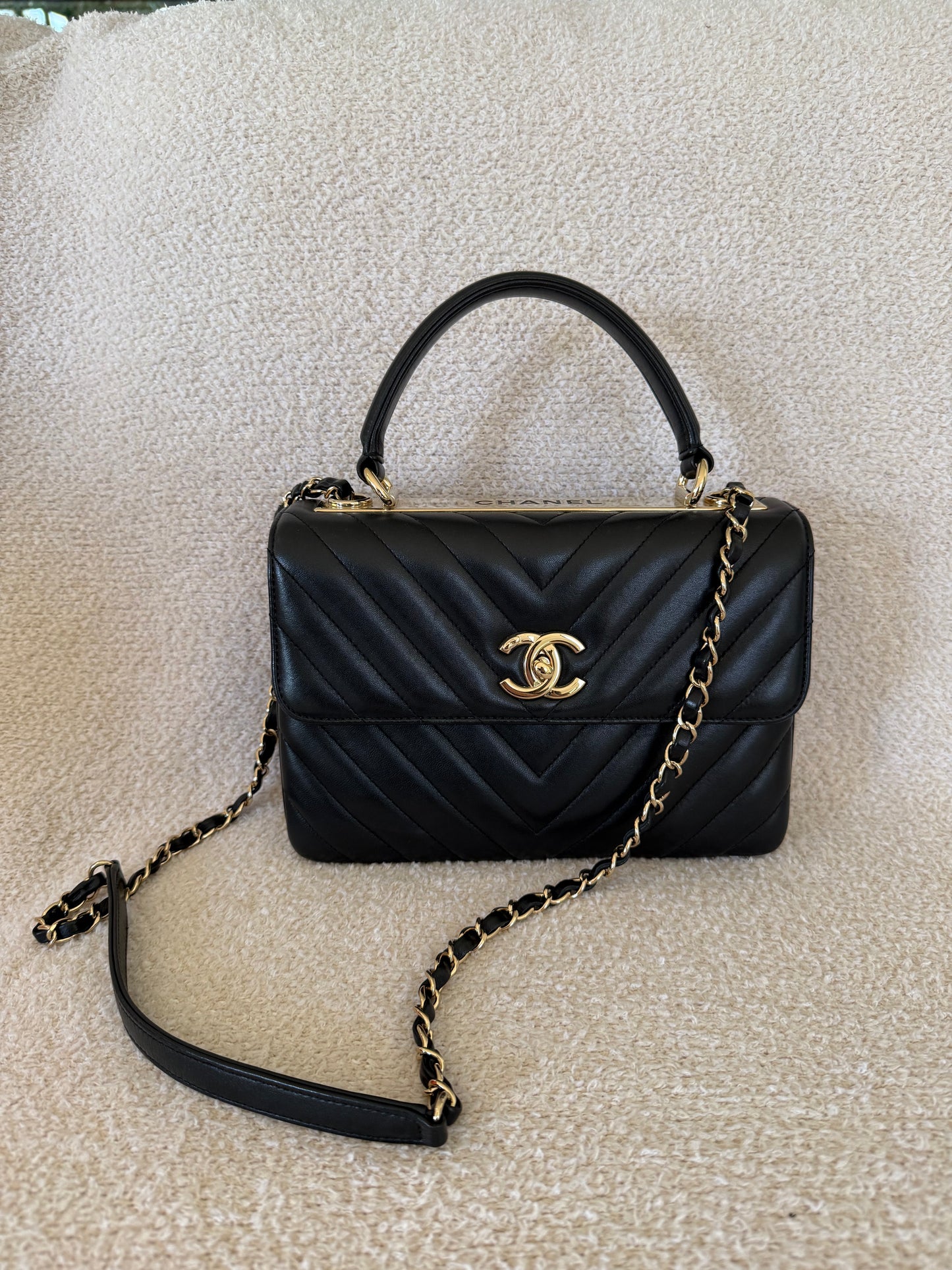 Chanel trendy cc small black chevron lambskin with ghw