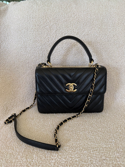 Chanel trendy cc small black chevron lambskin with ghw