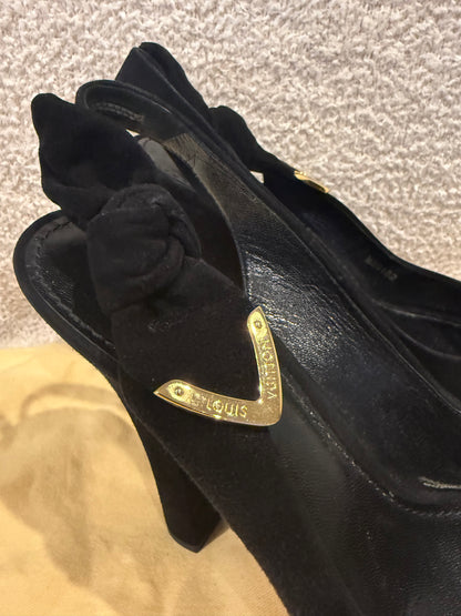 Louis Vuitton Black Suede Tonka Slingback Platform