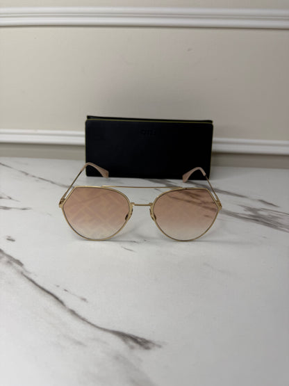 Fendi Eyeline FF 0194/S gold metal aviator sunglasses with pink shaded lenses