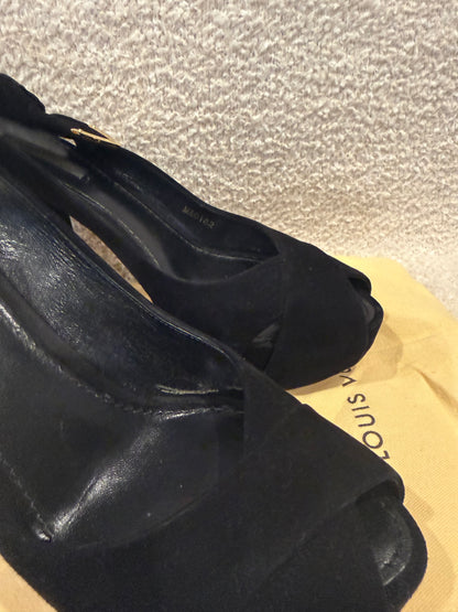Louis Vuitton Black Suede Tonka Slingback Platform