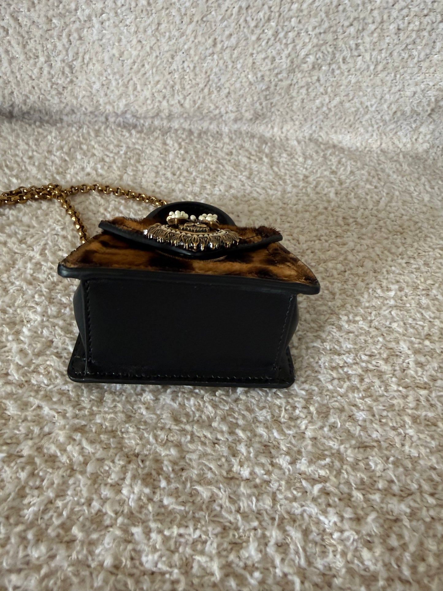 Dolce & Gabbana Brown Animal Print Pony Hair Micro Devotion Bag