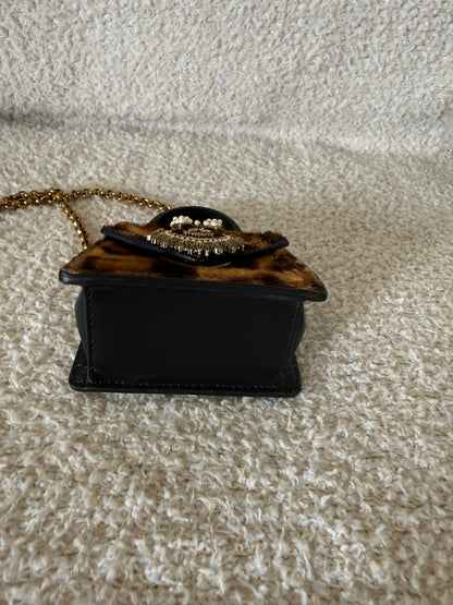 Dolce & Gabbana Brown Animal Print Pony Hair Micro Devotion Bag