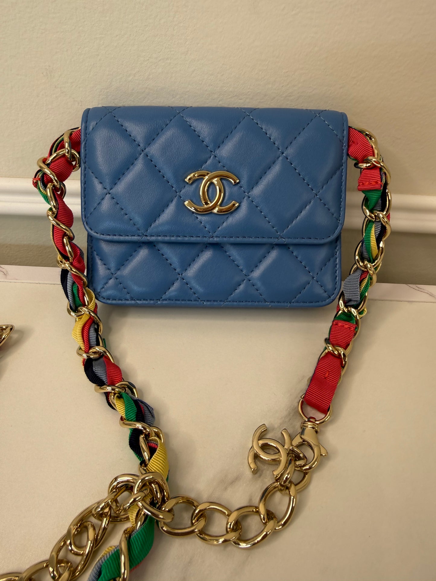 Chanel Lambskin Quilted Flap Card Holder On Chain