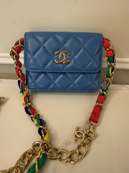 Chanel Lambskin Quilted Flap Card Holder On Chain