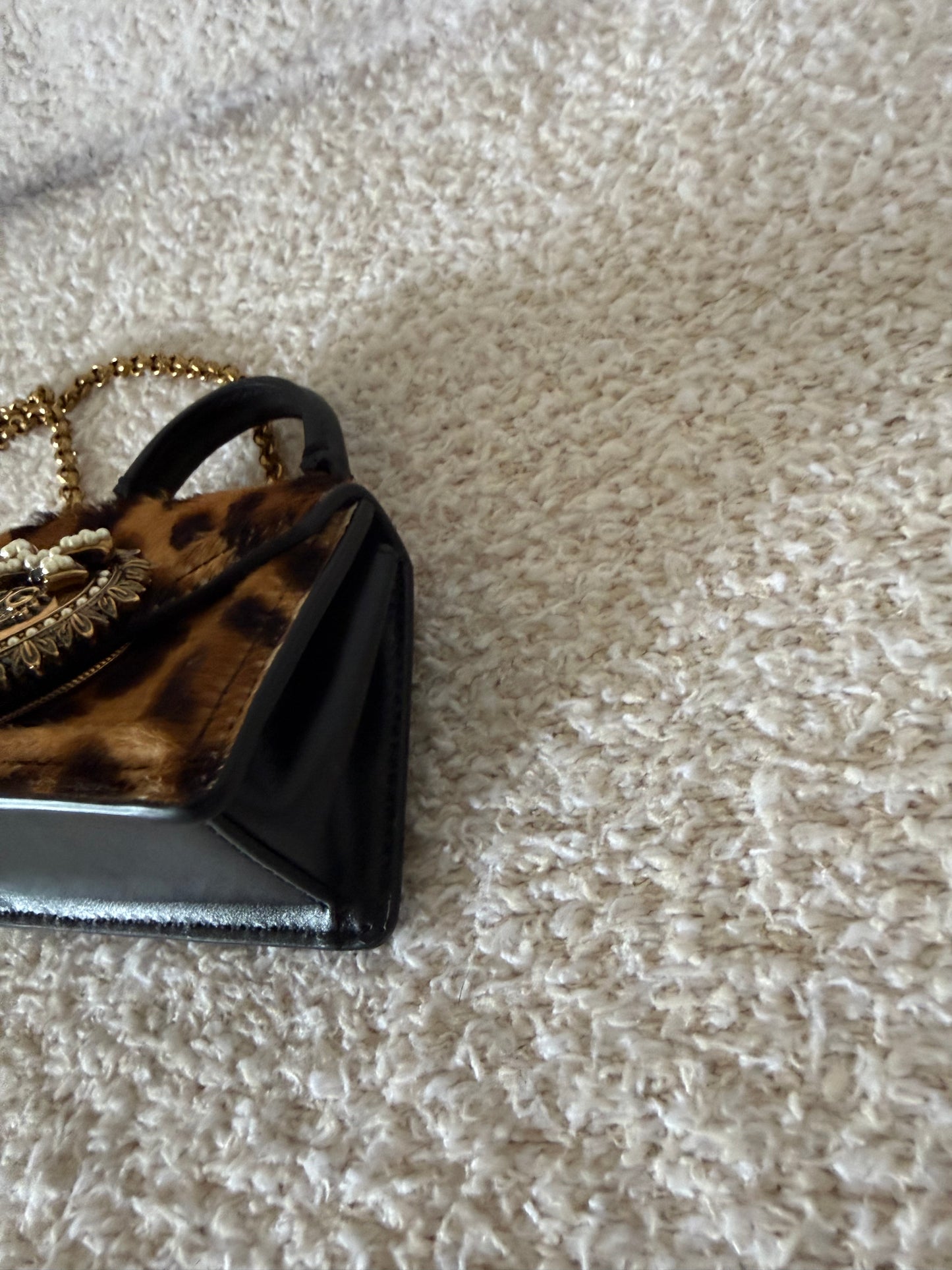 Dolce & Gabbana Brown Animal Print Pony Hair Micro Devotion Bag