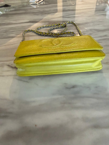Yellow Caviar Leather Timeless CC Wallet on Chain (WOC) bag With silver hardware