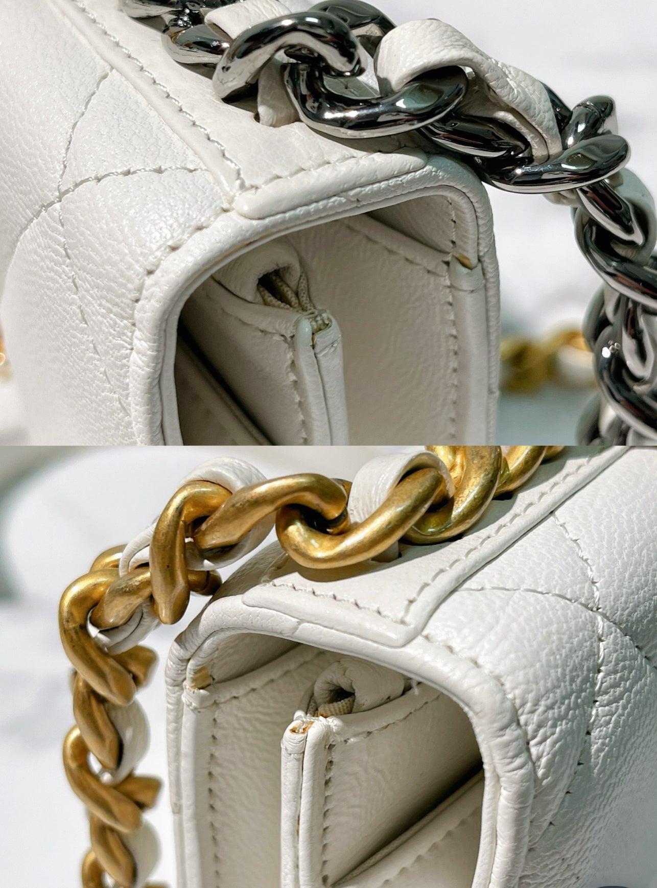 Chanel 19 wallet on chain white/gold