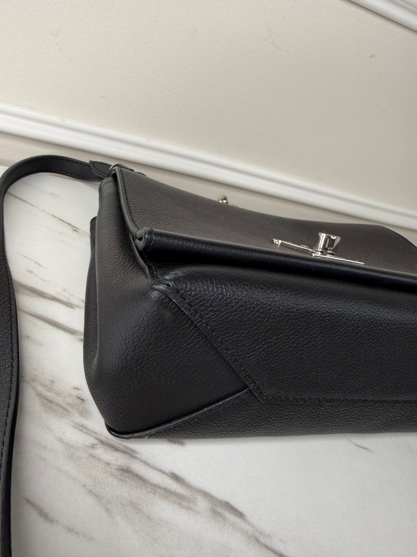 Louis Vuitton Lockme II BB bag in black grained calfskin leather with silver-tone hardware