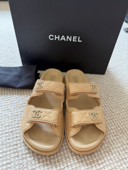 Chanel Quilted Velcro Dad Sandals, size 37