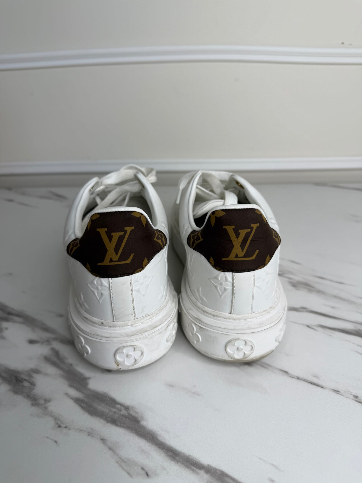White Monogram Embossed Time Out Sneakers