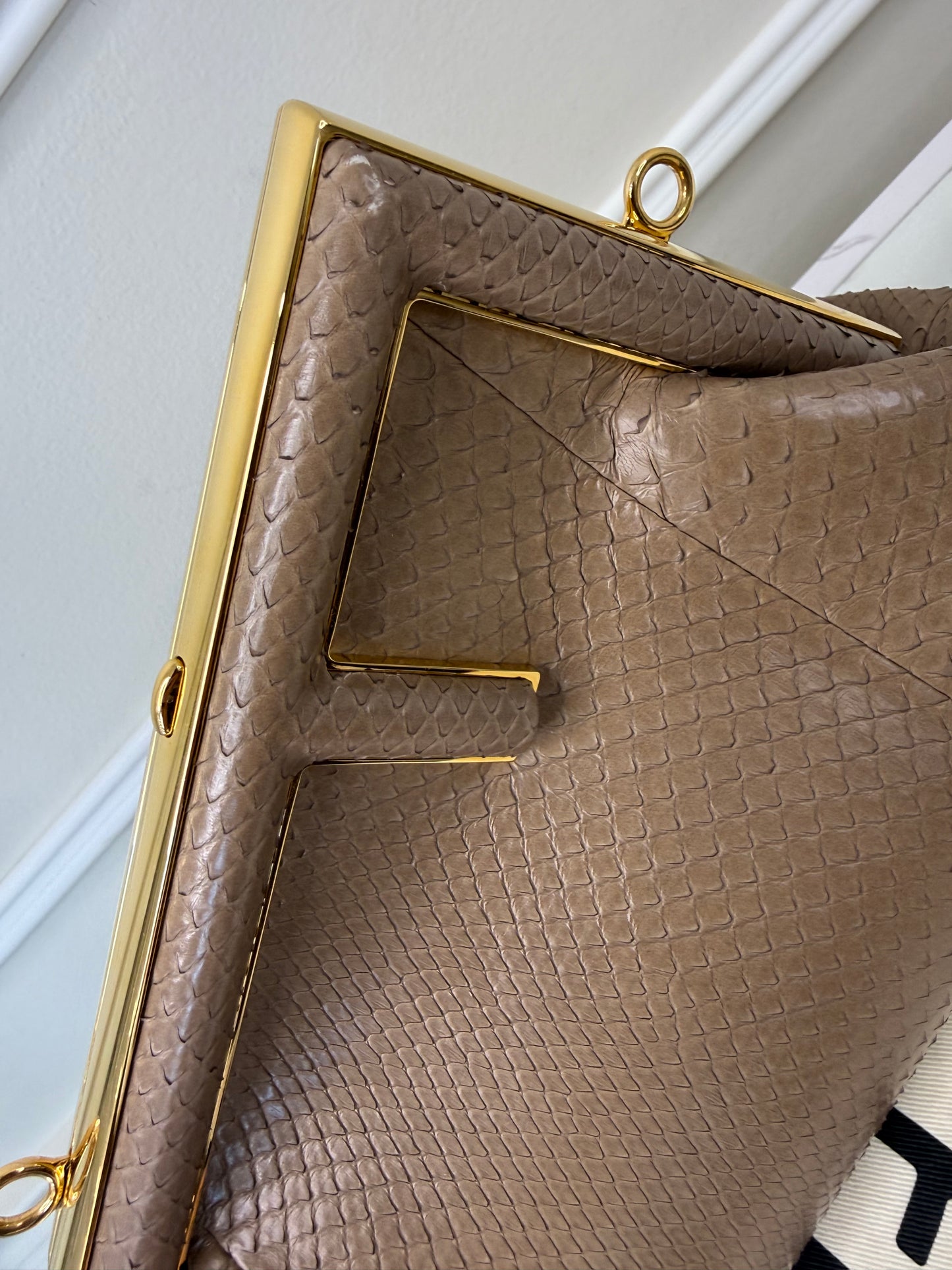 Fendi taupe python small clutch bag