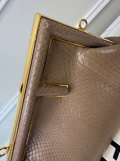 Fendi taupe python small clutch bag