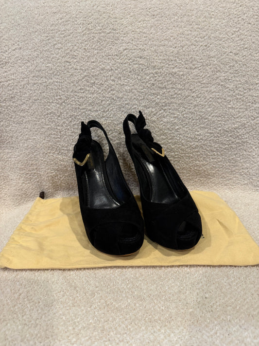 Louis Vuitton Black Suede Tonka Slingback Platform size 37.5