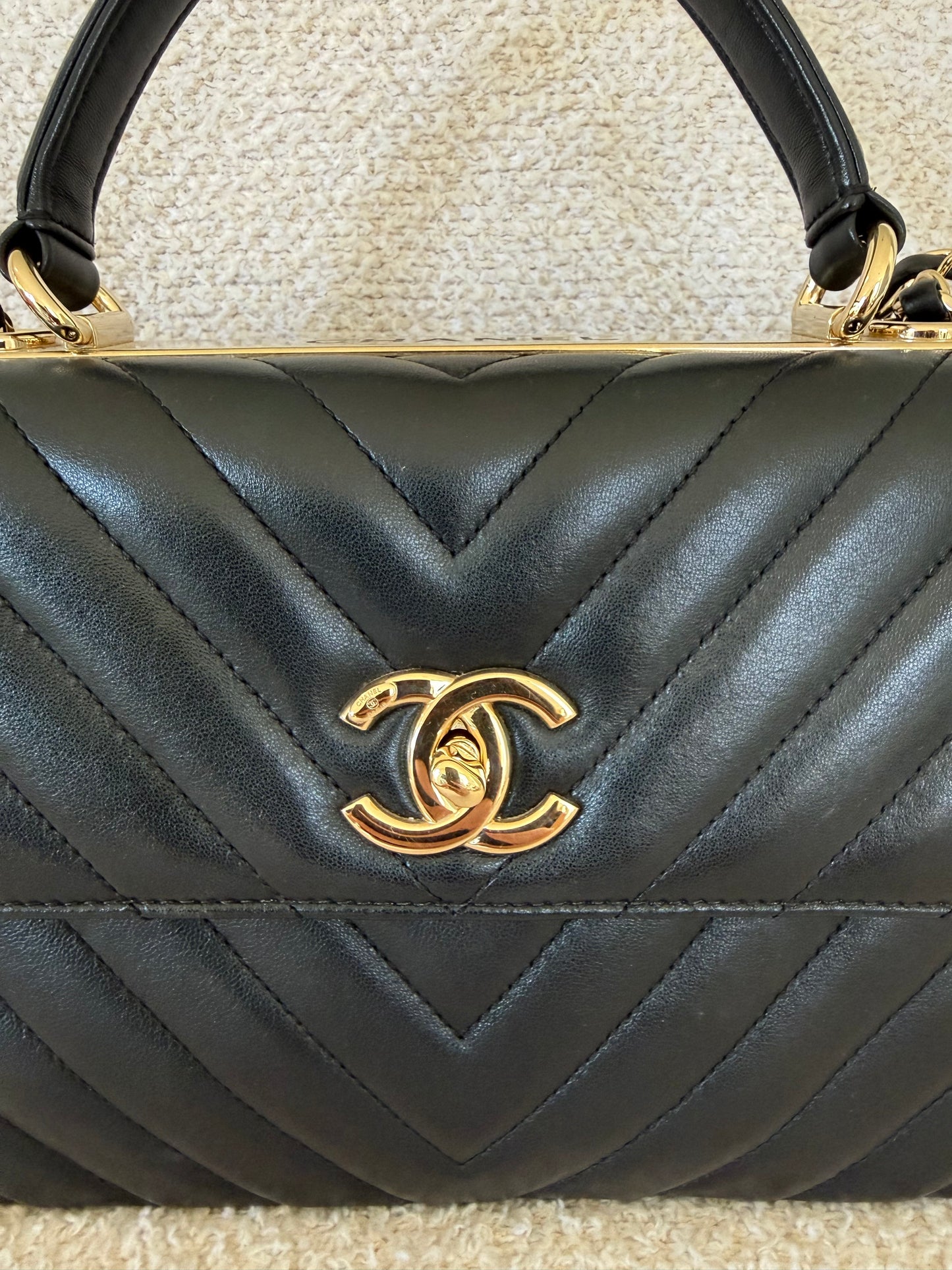 Chanel trendy cc small black chevron lambskin with ghw