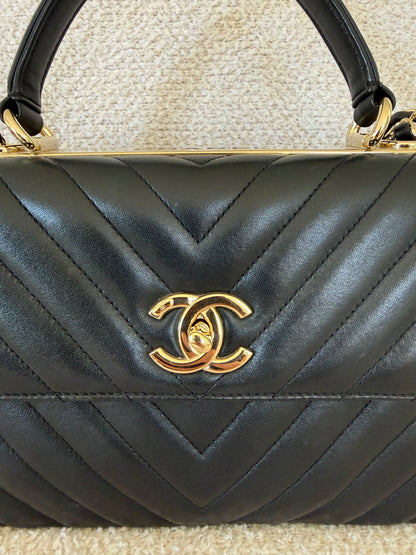 Chanel trendy cc small black chevron lambskin with ghw
