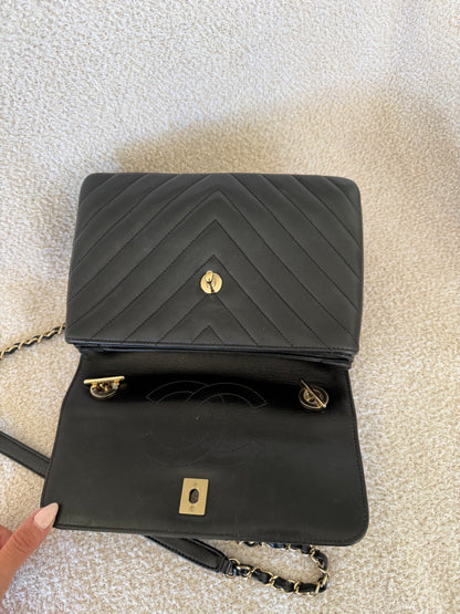 Chanel trendy cc small black chevron lambskin with ghw