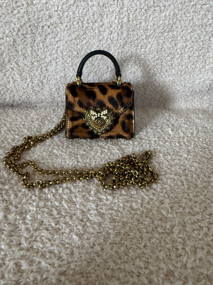 Dolce & Gabbana Brown Animal Print Pony Hair Micro Devotion Bag