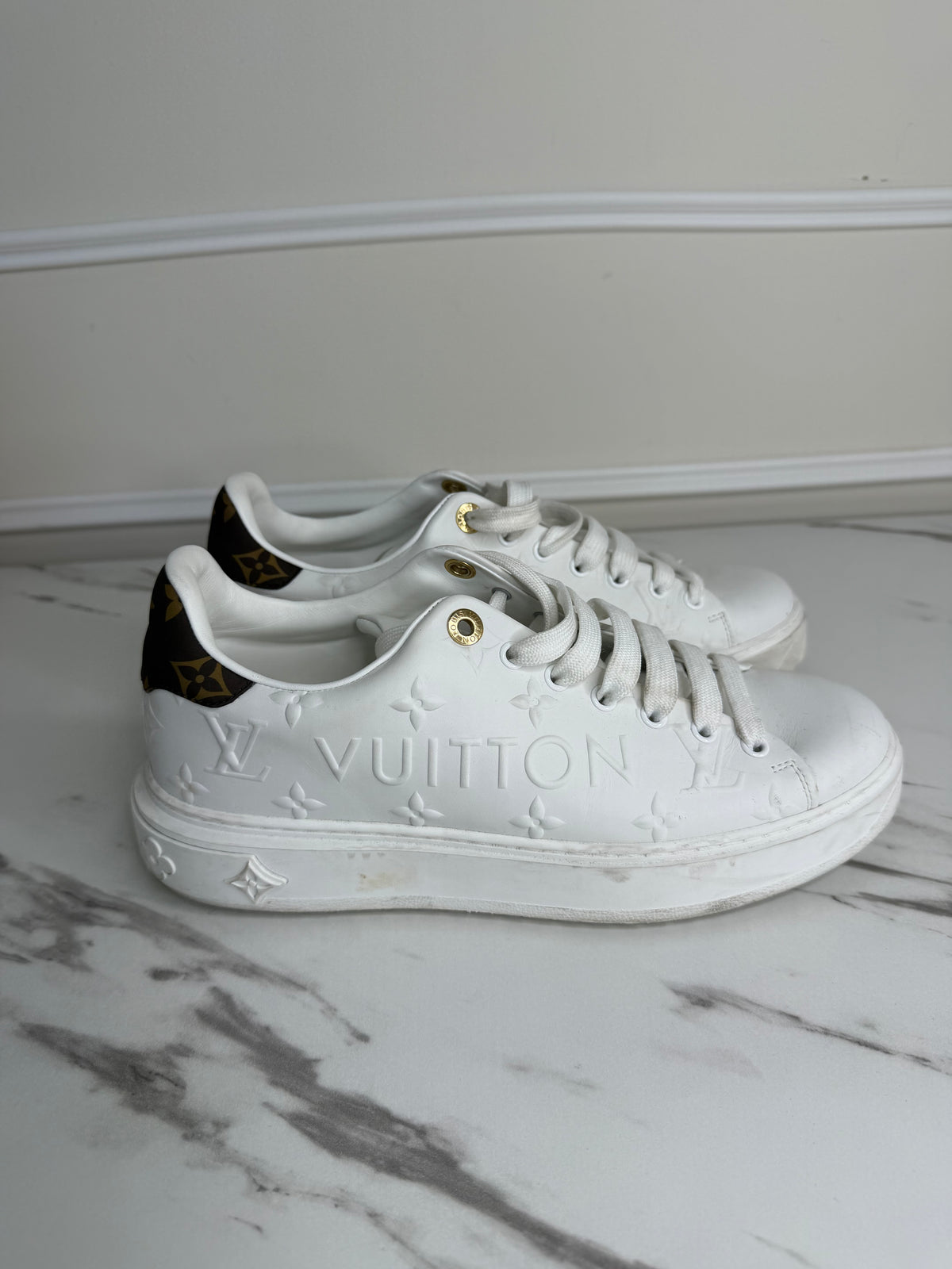 White Monogram Embossed Time Out Sneakers