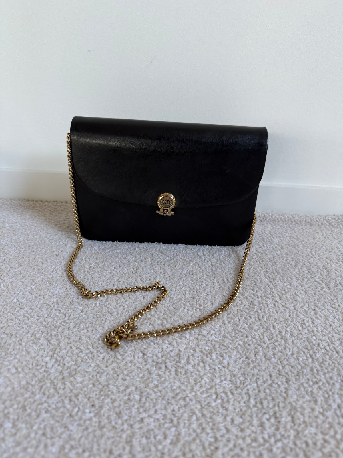 Christian Dior vintage black leather flap chain bag