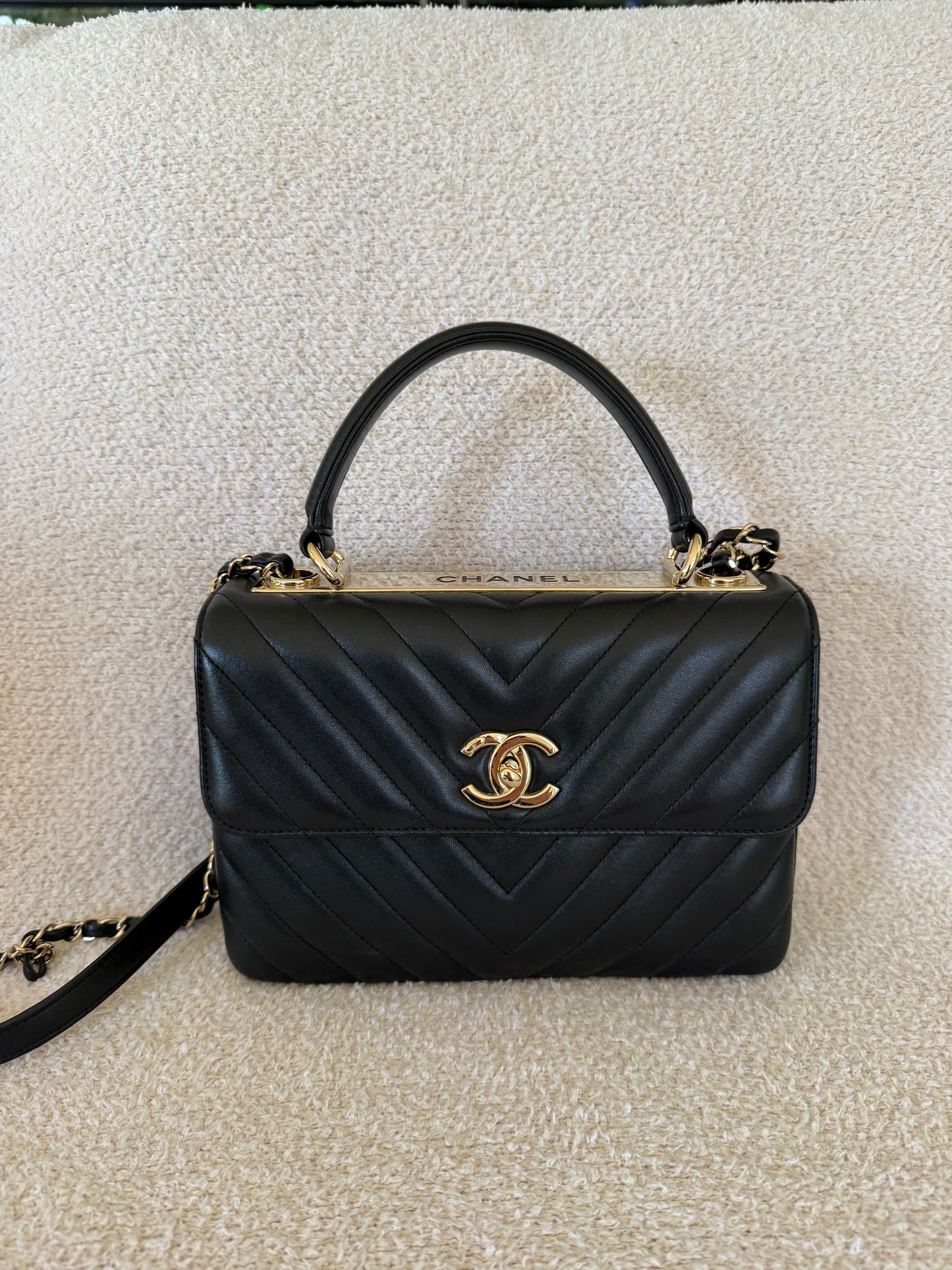 Chanel trendy cc small black chevron lambskin with ghw