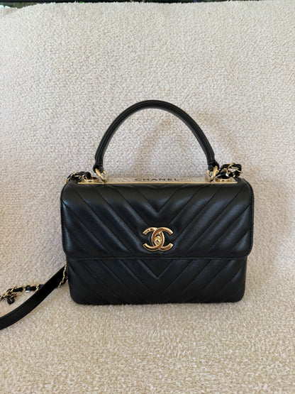 Chanel trendy cc small black chevron lambskin with ghw