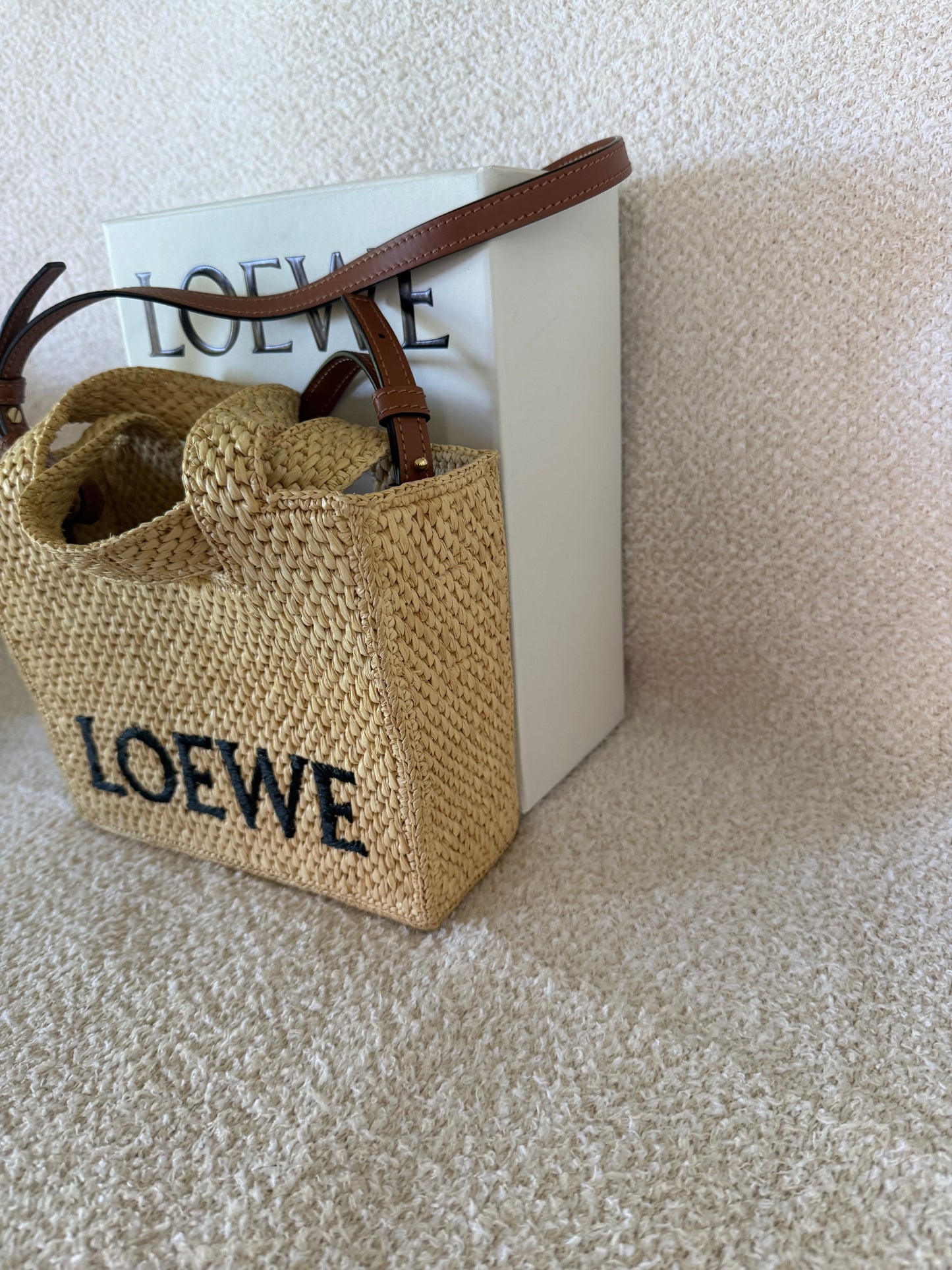 LOEWE mini Font tote in raffia